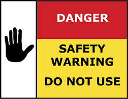 Unsafe gas appliance safety warning sticker – Danger. Safety warning. Do not use.